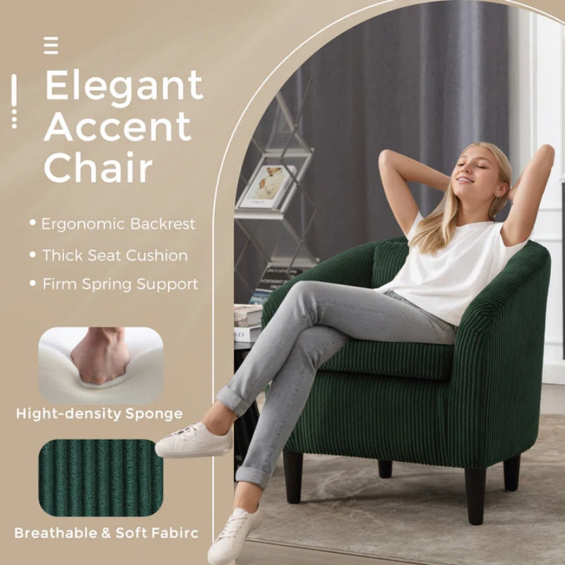 COOLMORE Living Room Accent Barrel Chair, Century Modern Style Decorative Chair, Armchair for Living Room with Thick Cushions and Pillows, Comfy Single Sofa Chair, Chair with Wooden Legs-海智集-Default-