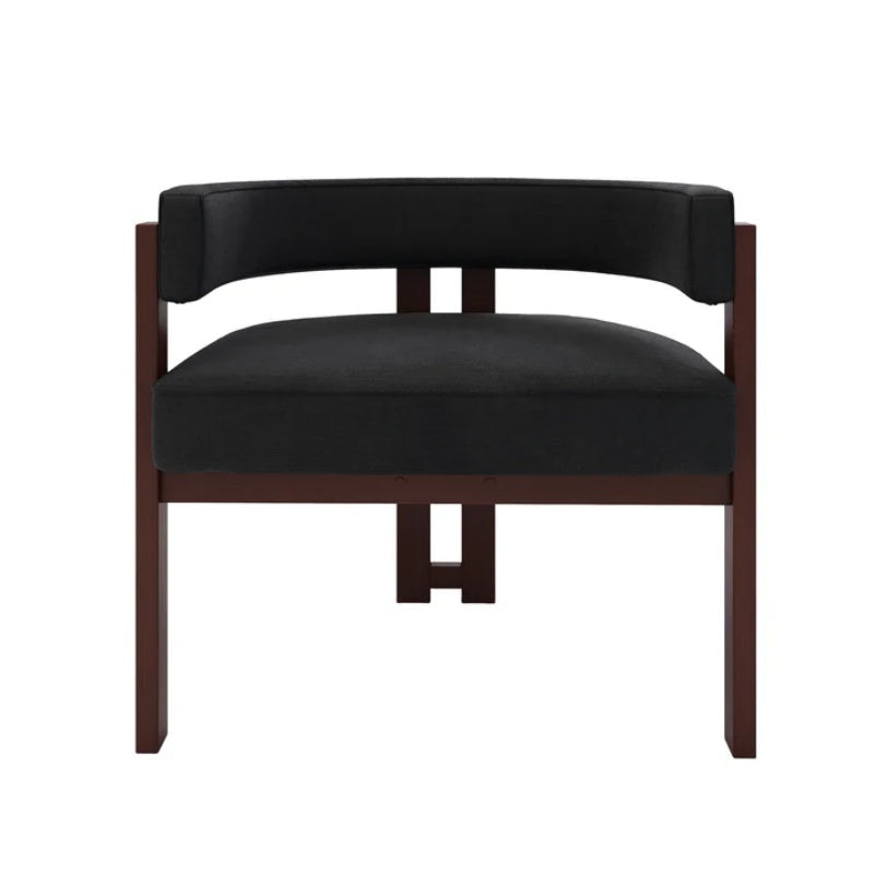 Modern Accent Chair Teddy Upholstered Armchair with Open Back 3 Legs Barrel Dining Chair Black-海智集-Default-