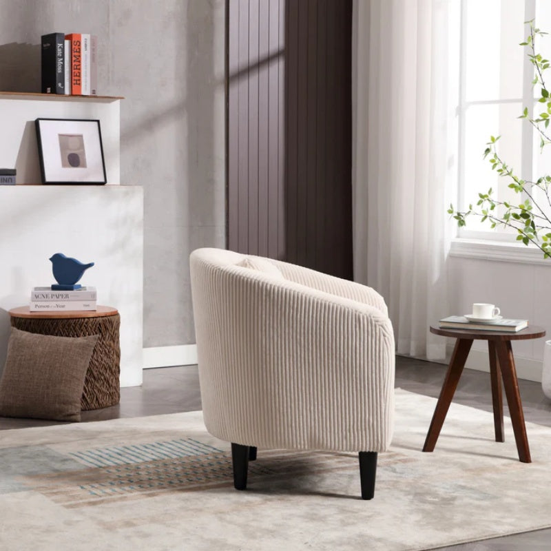 COOLMORE Living Room Accent Barrel Chair, Century Modern Style Decorative Chair, Armchair for Living Room with Thick Cushions and Pillows, Comfy Single Sofa Chair, Chair with Wooden Legs,Beige-海智集-Default-