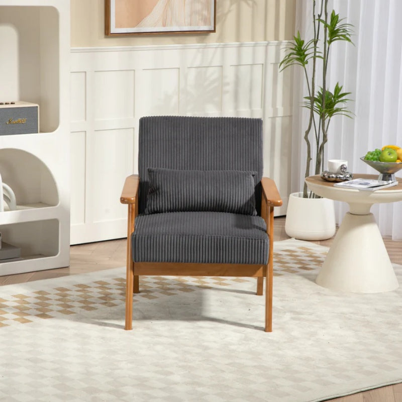Leisure Chair with Solid Wood Armrest and Feet, Leisure chair, wood frame, velvet, l, solid rubber wood legs, Mid-Century Modern Accent chair, for Living Room Bedroom Studio chair-海智集-Default-