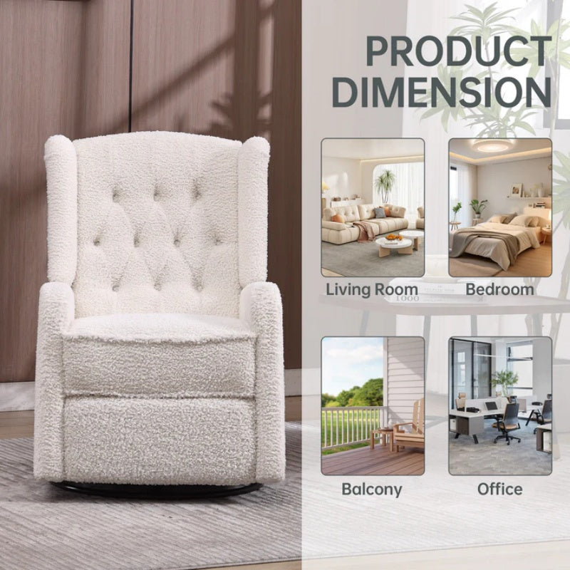 COOLMORE Rocking Recliner Chair,360 Degree Swivel Nursery Rocking Chair,Glider Chair,Modern Small Rocking Swivel Recliner Chair for Bedroom,Living Room Chair Home Theater Seat (White Teddy)-海智集-Default-
