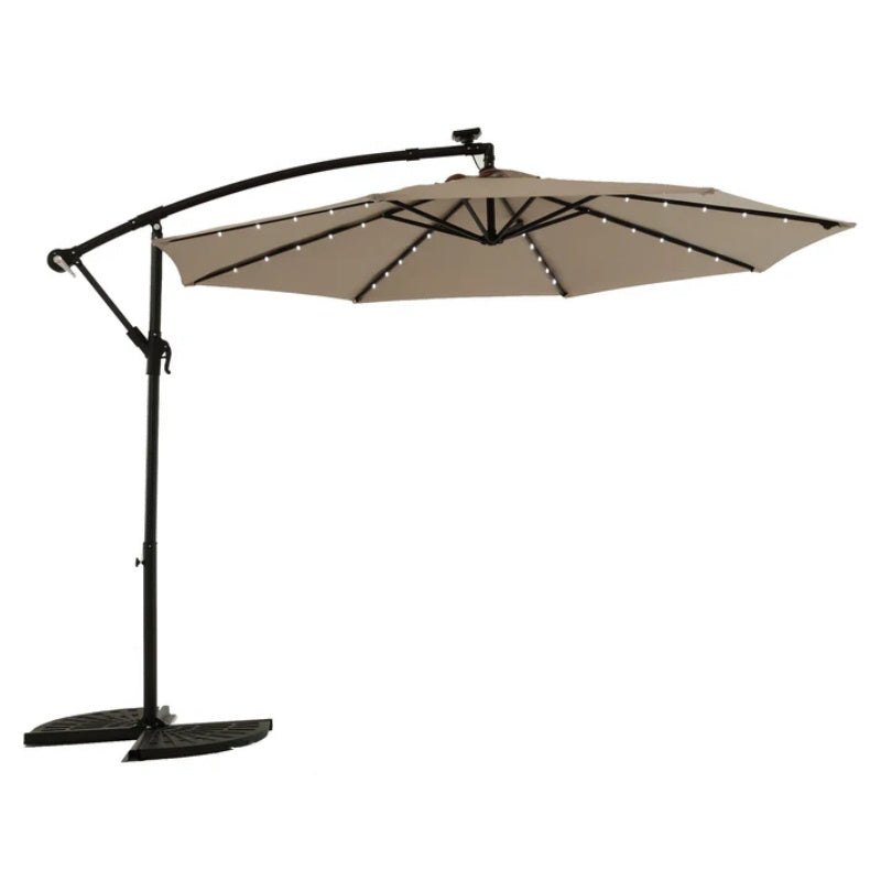 10ft Solar LED Offset Hanging Market Patio Umbrella ( khaki )(No Base)-海智集-Default-