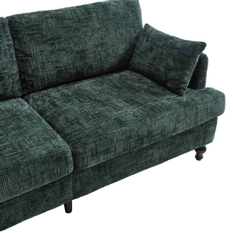 Modern Chenille 2-Seater Sofa with LED Light, USB Charging Port, and Storage Bag in Emerald-海智集-Default-
