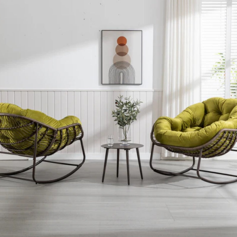 Outdoor Rattan Rocking Chair,Padded Cushion Rocker Recliner Chair Outdoor for Front Porch, Living Room, Patio, Garden, Olive Green-海智集-Default-