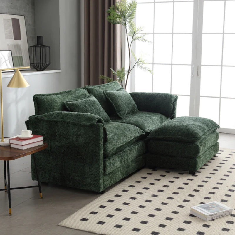 UNITED WE WIN Chenille fabric, removable armrests with side pockets, high density sponge filling, oversized double sofa with footstool-海智集-Default-
