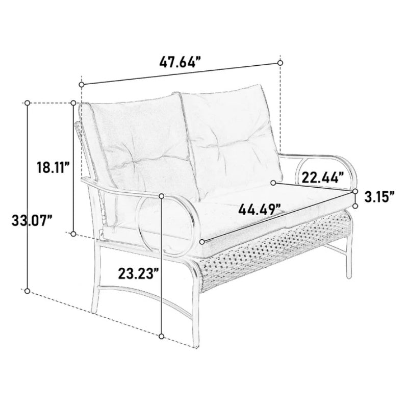 4 Piece Outdoor Patio Furniture Sets, Wicker Conversation Set for Porch Deck, Rattan Sofa Chair with Cushion-Grey-海智集-Default-