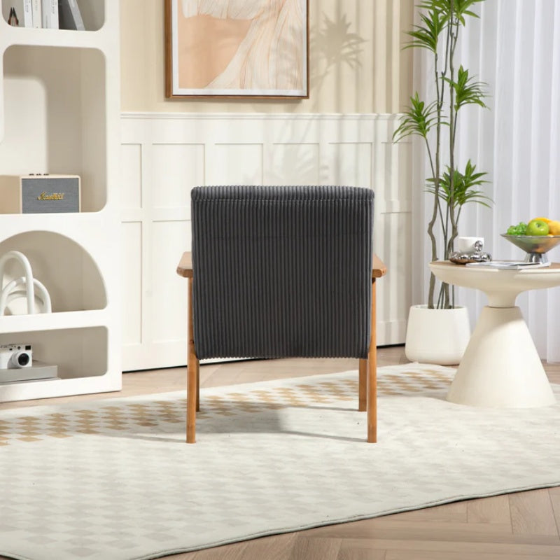 Leisure Chair with Solid Wood Armrest and Feet, Leisure chair, wood frame, velvet, l, solid rubber wood legs, Mid-Century Modern Accent chair, for Living Room Bedroom Studio chair-海智集-Default-