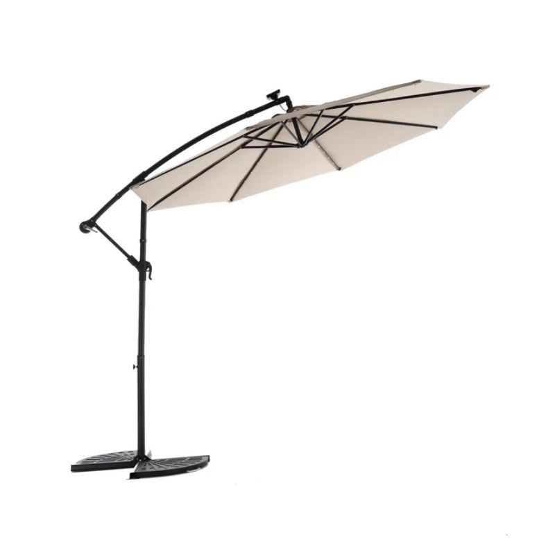 10ft Solar LED Offset Hanging Market Patio Umbrella ( khaki )(No Base)-海智集-Default-