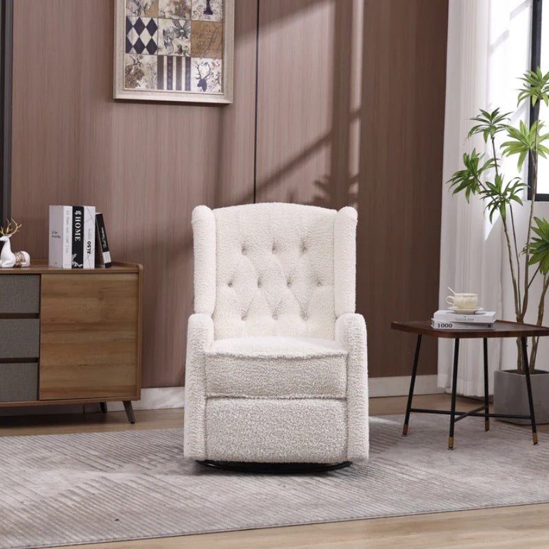 COOLMORE Rocking Recliner Chair,360 Degree Swivel Nursery Rocking Chair,Glider Chair,Modern Small Rocking Swivel Recliner Chair for Bedroom,Living Room Chair Home Theater Seat (White Teddy)-海智集-Default-