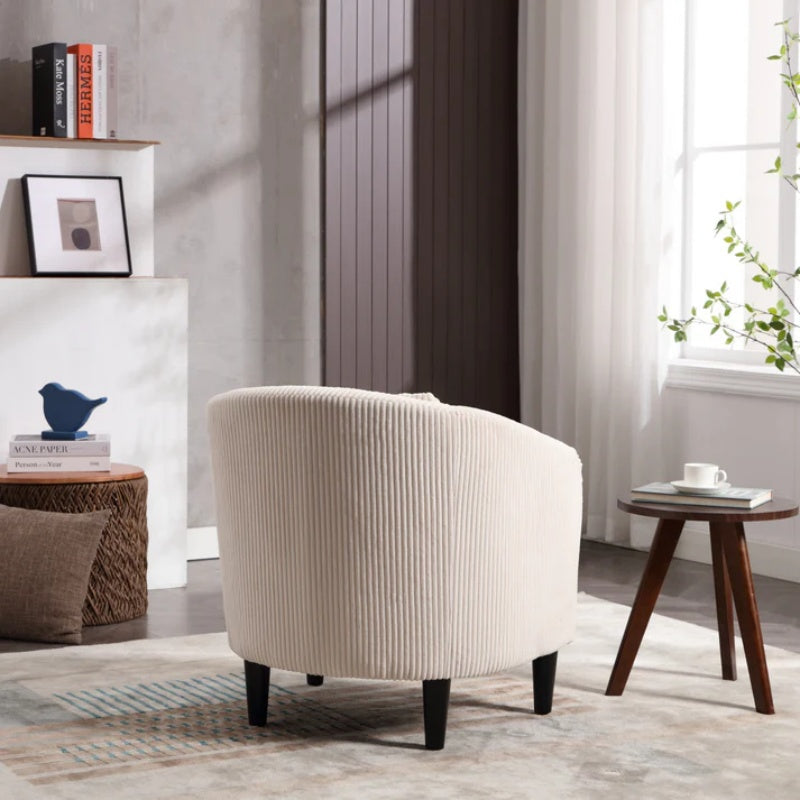 COOLMORE Living Room Accent Barrel Chair, Century Modern Style Decorative Chair, Armchair for Living Room with Thick Cushions and Pillows, Comfy Single Sofa Chair, Chair with Wooden Legs,Beige-海智集-Default-
