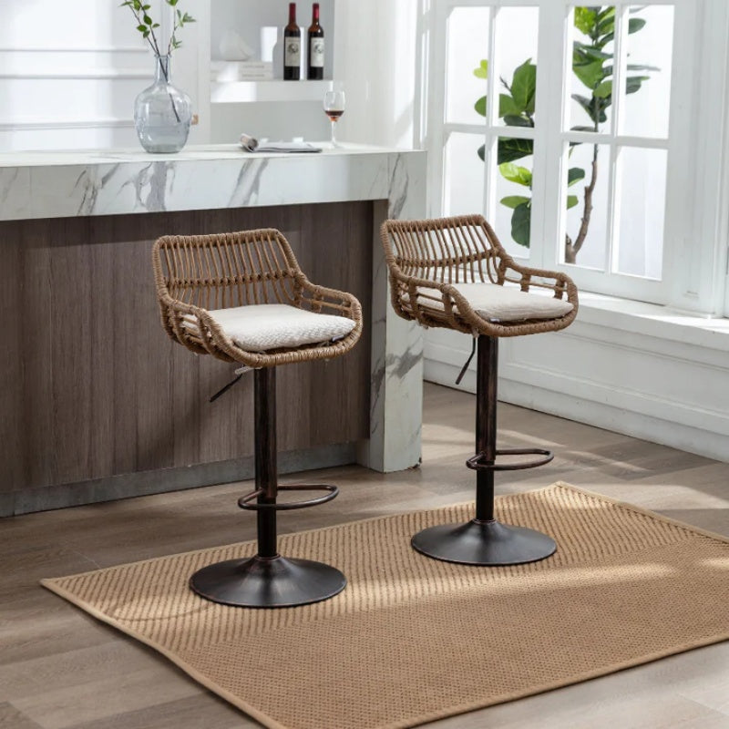 COOLMORE Modern Swivel Bar Stools Set of 2 with Adjustable Counter Height and Footrest in Beige Linen-海智集-Default-