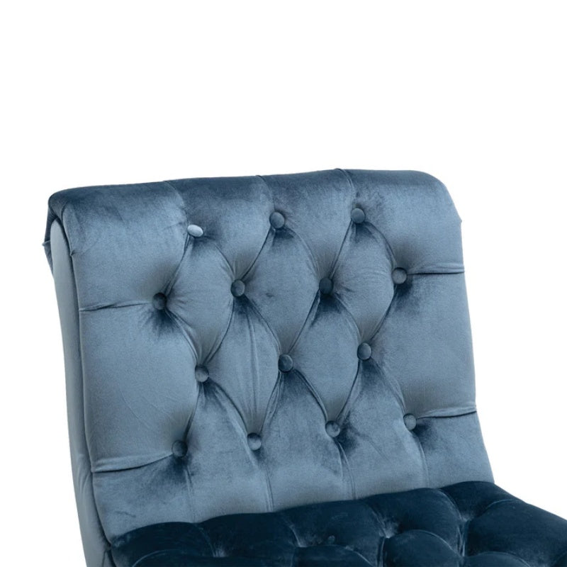 COOLMORE Modern Velvet Armless Accent Living Room Chair / Leisure Chair,Upholstered Fabric Button Comfortable Chair with Wooden Legs for Bedroom, Living Room, Office (Light Blue Velvet)-海智集-Default-