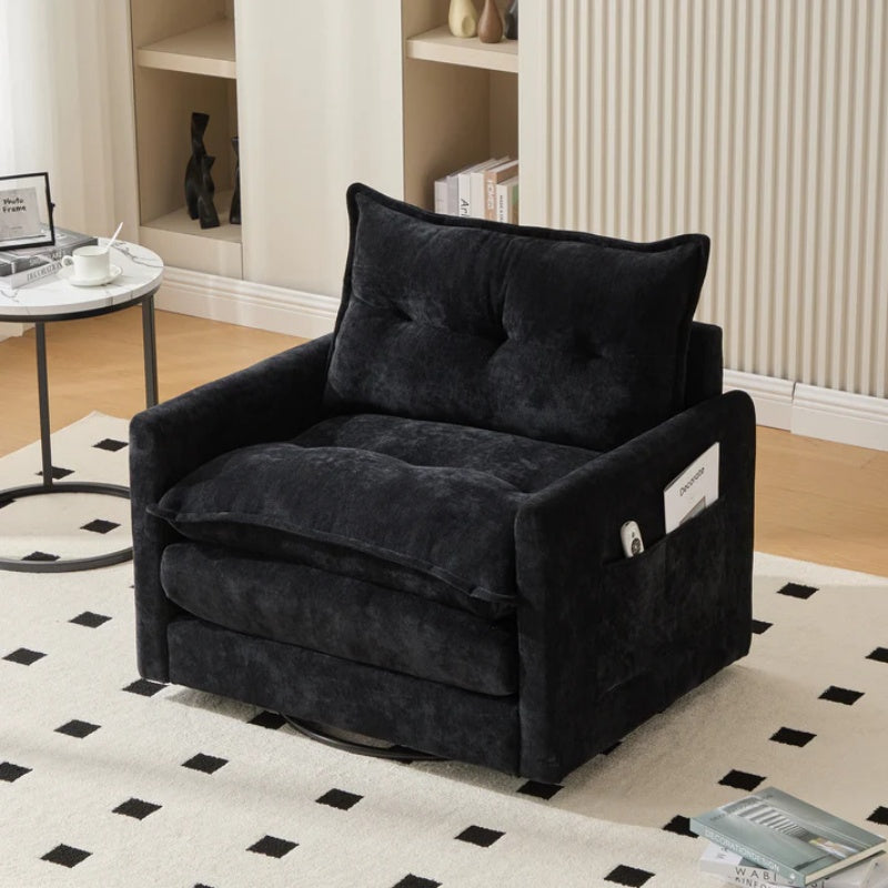 UNITED WE WIN Swivel Barrel Chair - Mid Century Modern Chair, Thick Padded Arm Chair with Solid Metal Base, Comfortable Single Sofa Chair, Swivel Accent Chair for Living Room Bedroom-海智集-Default-