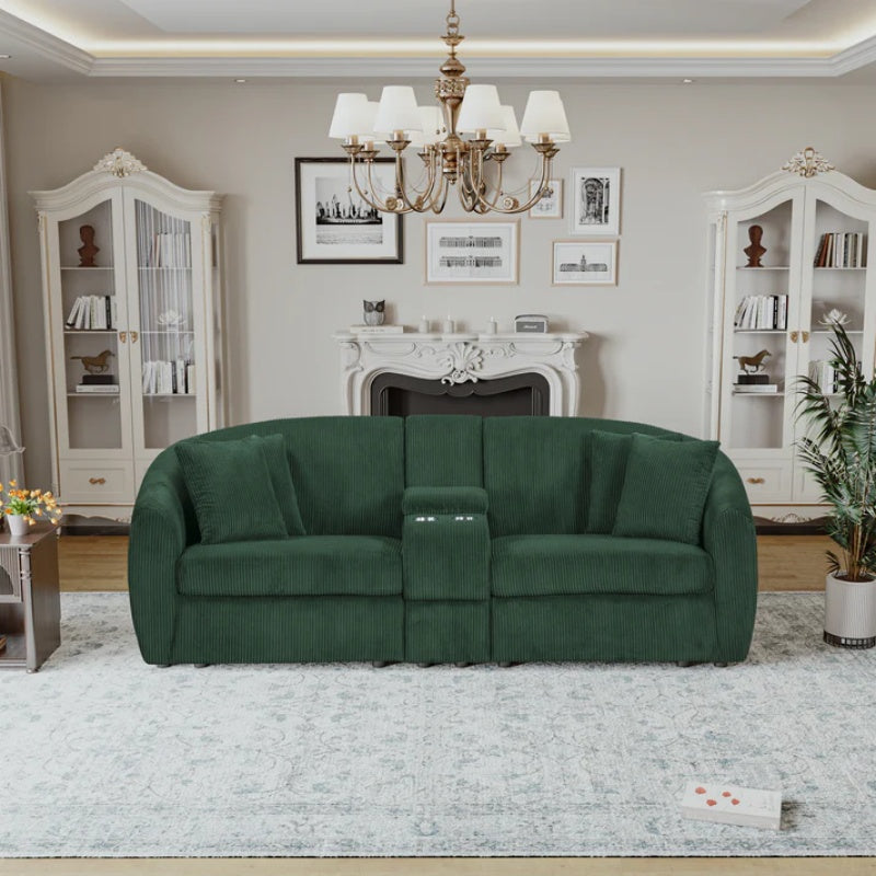 UNITED WE WIN corduroy fabric, two cup holders, storage, oversized two-seat, solid wood frame, high quality sponge filling, curved placement sofa-海智集-Default-