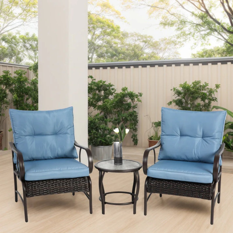 3 Pieces Patio Set Outdoor Wicker Furniture Sets Modern Rattan Chair Conversation Sets with Coffee Table-海智集-Default-
