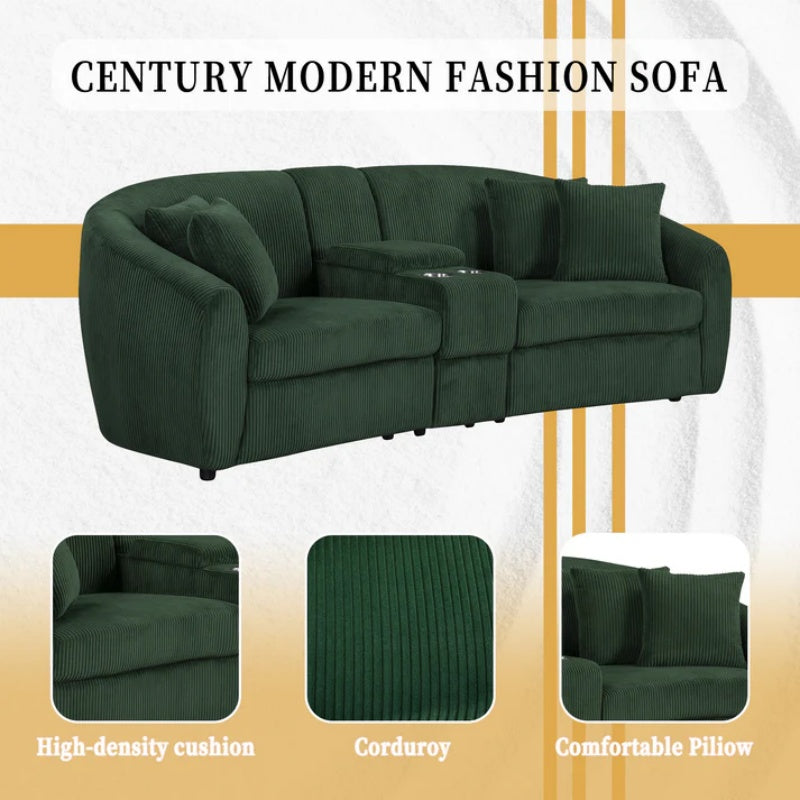 UNITED WE WIN corduroy fabric, two cup holders, storage, oversized two-seat, solid wood frame, high quality sponge filling, curved placement sofa-海智集-Default-