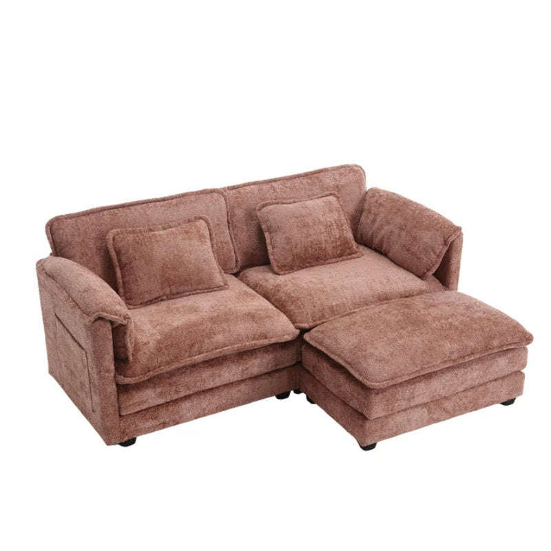 UNITED WE WIN Chenille fabric, removable armrests with side pockets, high density sponge filling, oversized double sofa with footstool-海智集-Default-