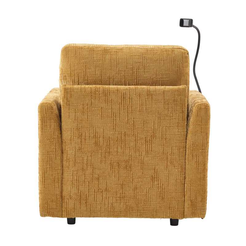Multifunctional Lazy Sofa Recliner with Storage and Phone Bracket in Mustard Yellow Chenille for Living Room-海智集-Default-