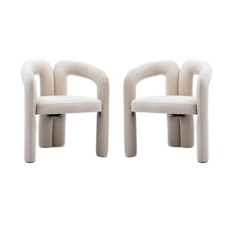 Contemporary Designed Velvet Fabric Upholstered Accent/Dining Chair /Barrel Side Chairs Kitchen Armchair for Living Room set of 2 (Beige Velvet)-海智集-Default-