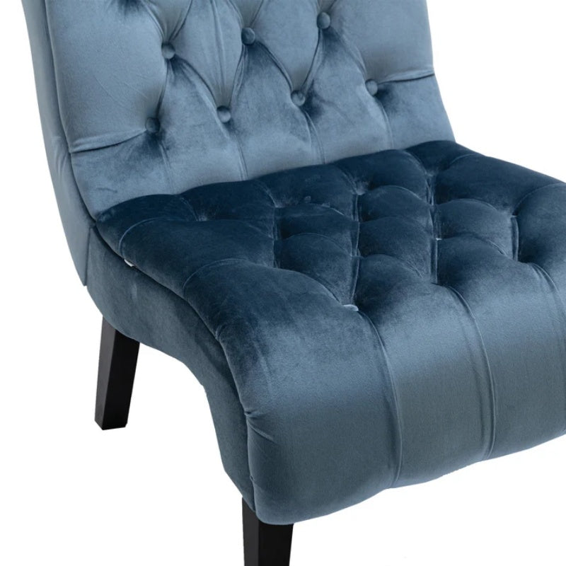 COOLMORE Modern Velvet Armless Accent Living Room Chair / Leisure Chair,Upholstered Fabric Button Comfortable Chair with Wooden Legs for Bedroom, Living Room, Office (Light Blue Velvet)-海智集-Default-