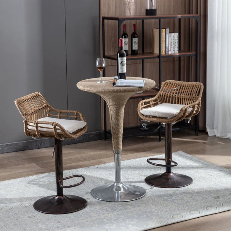COOLMORE Modern Swivel Bar Stools Set of 2 with Adjustable Counter Height and Footrest in Beige Linen-海智集-Default-