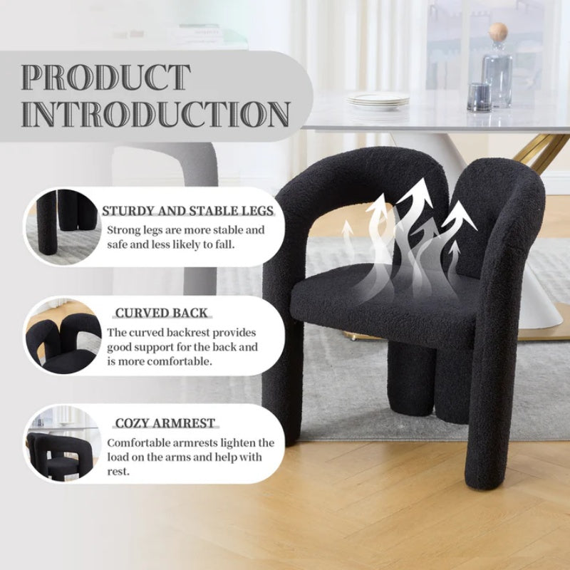 COOLMORE Contemporary Designed Teddy Fabric Upholstered Accent/Dining Chair, Black, Soft Velvet, 24'' x 20.5'' x 28''-海智集-Default-