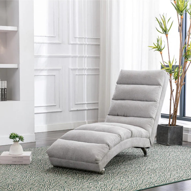 Light Grey Linen Massage Chaise Lounge Indoor with Remote Control, Ergonomic Electric Massage Lounger with 5 Modes-海智集-Default-