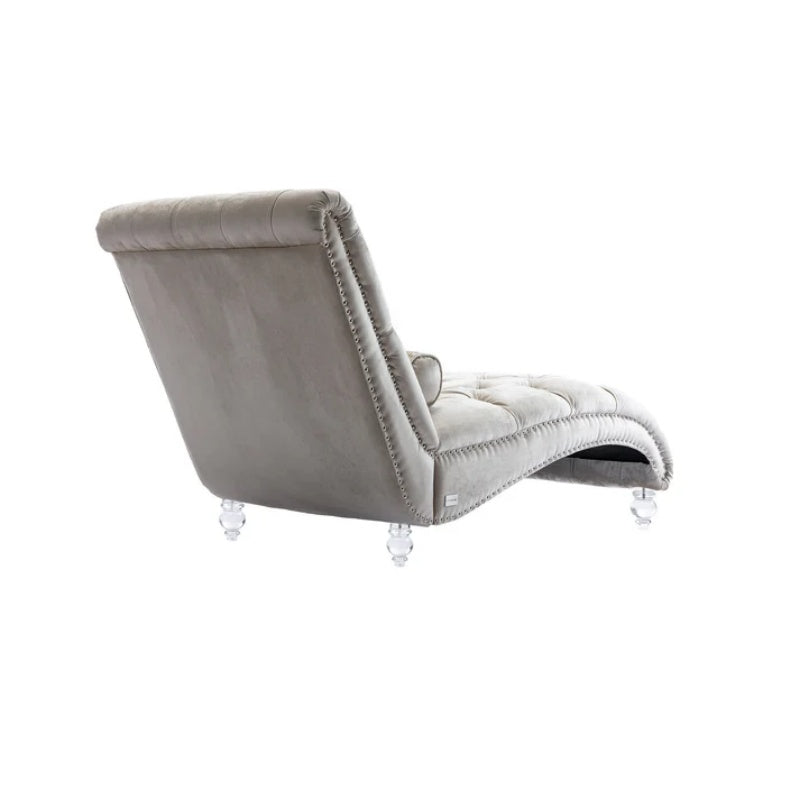Velvet Chaise Lounge Indoor, Button-Tufted Upholstered Chair with Pillow, Beige Velvet, 63.38x28.94x34.05 inches-海智集-Default-