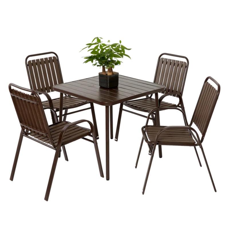 5-Piece Plastic chair and steel table Outdoor Dining Set, plastic Chairs and Table Set for Garden Patio, Brown-海智集-Default-