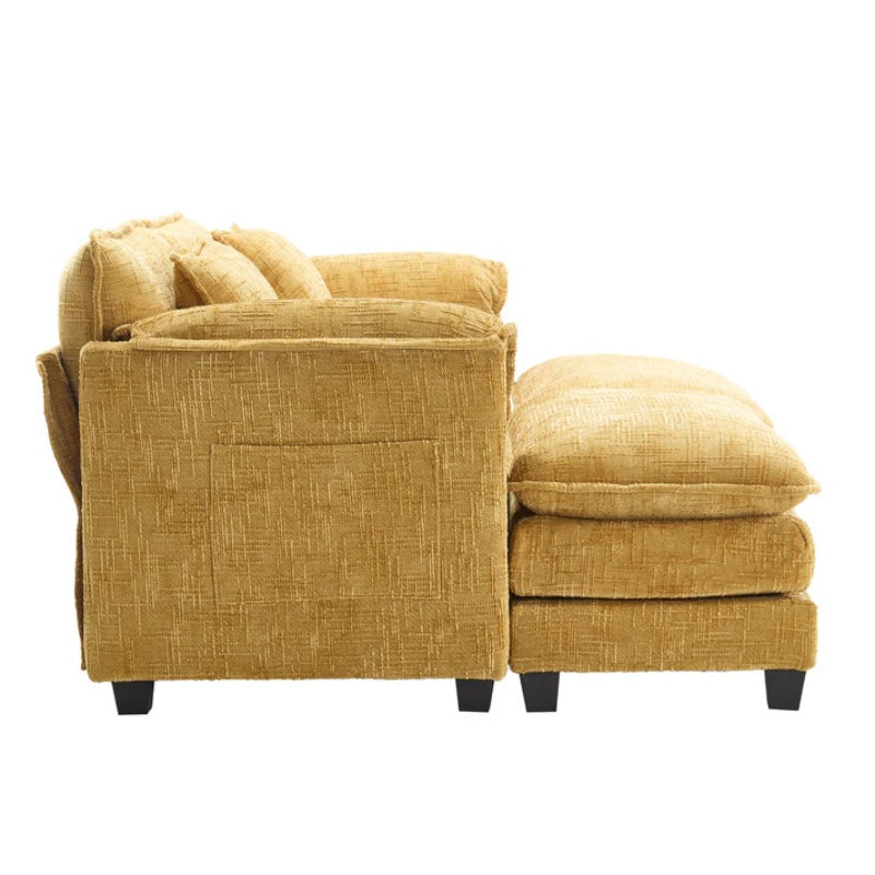 UNITED WE WIN Chenille fabric, solid construction, the overall structure of the sofa is stable, detachable armrests, two foot stools and two-seat sofa with side pockets-海智集-Default-