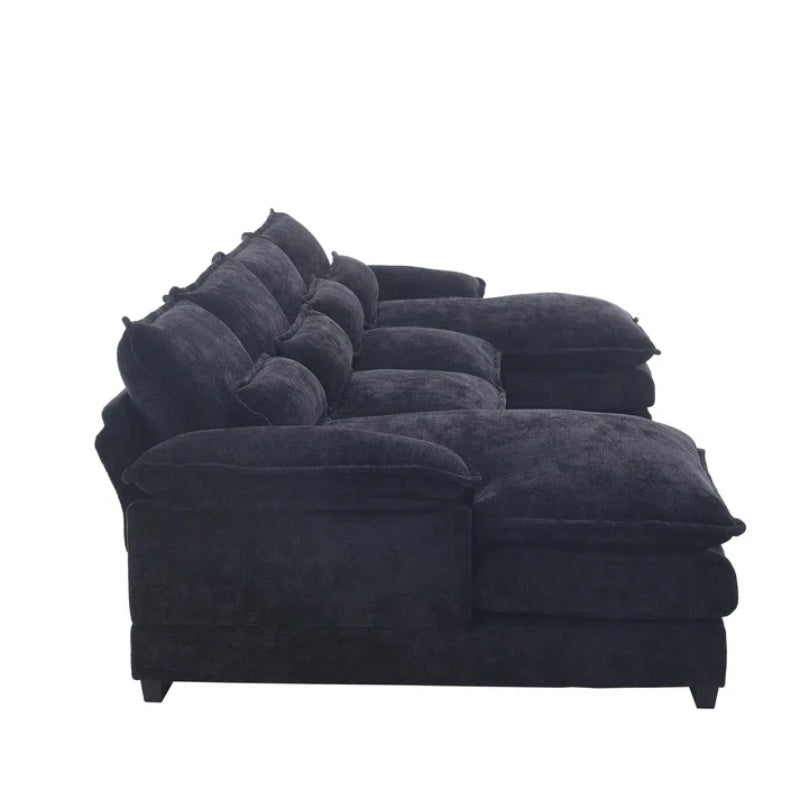 UNITED WE WIN Chenille, high quality sponge filling, solid wood frame, oversized four-seater, U-shaped combination sofa-海智集-Default-