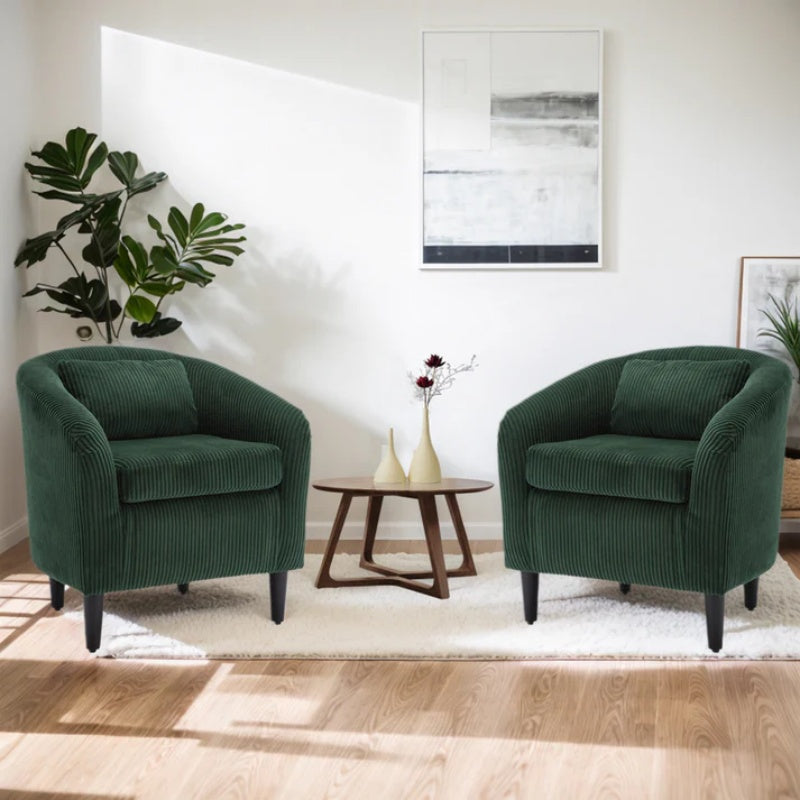 COOLMORE Living Room Accent Barrel Chair, Century Modern Style Decorative Chair, Armchair for Living Room with Thick Cushions and Pillows, Comfy Single Sofa Chair, Chair with Wooden Legs-海智集-Default-