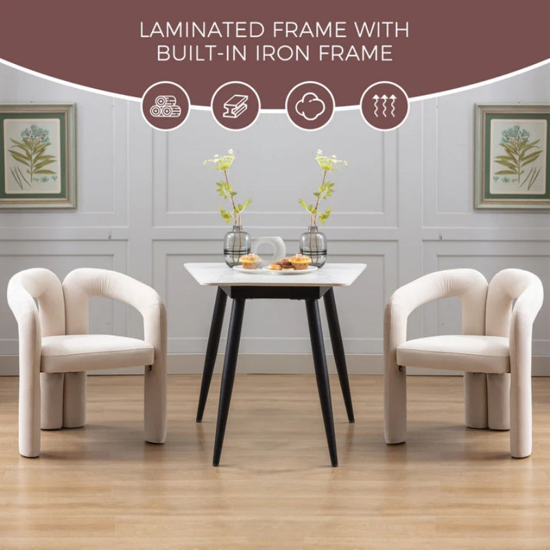 Contemporary Designed Velvet Fabric Upholstered Accent/Dining Chair /Barrel Side Chairs Kitchen Armchair for Living Room set of 2 (Beige Velvet)-海智集-Default-