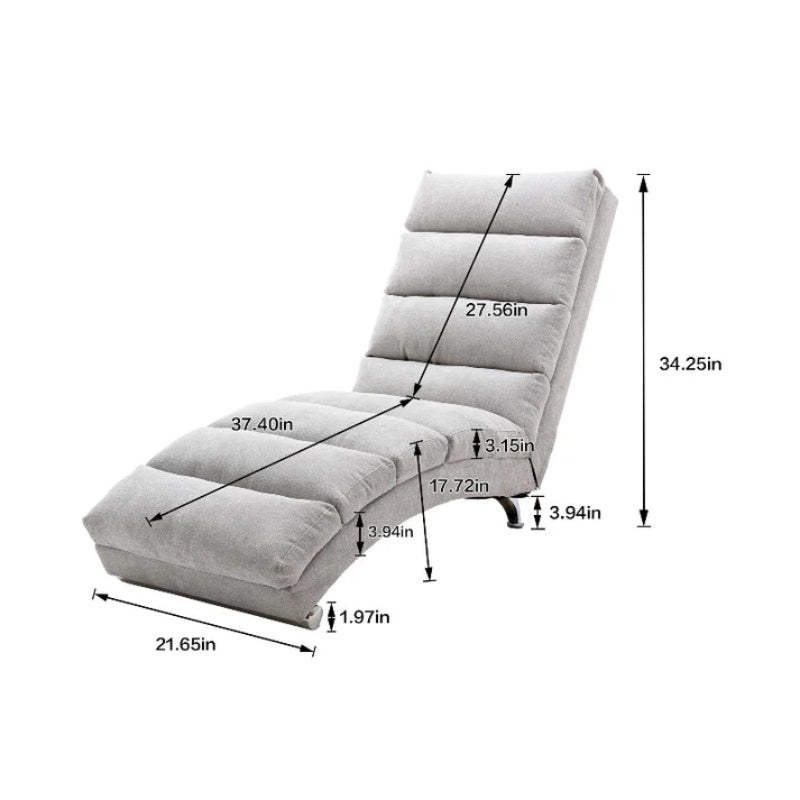 Light Grey Linen Massage Chaise Lounge Indoor with Remote Control, Ergonomic Electric Massage Lounger with 5 Modes-海智集-Default-