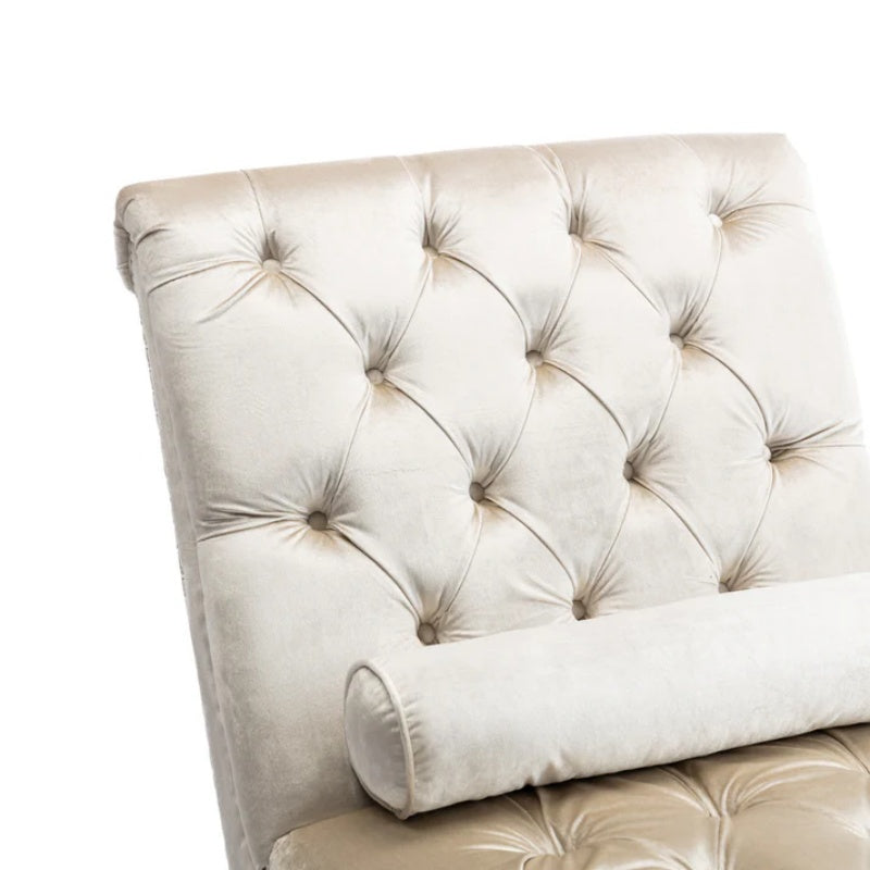 Velvet Chaise Lounge Indoor, Button-Tufted Upholstered Chair with Pillow, Beige Velvet, 63.38x28.94x34.05 inches-海智集-Default-