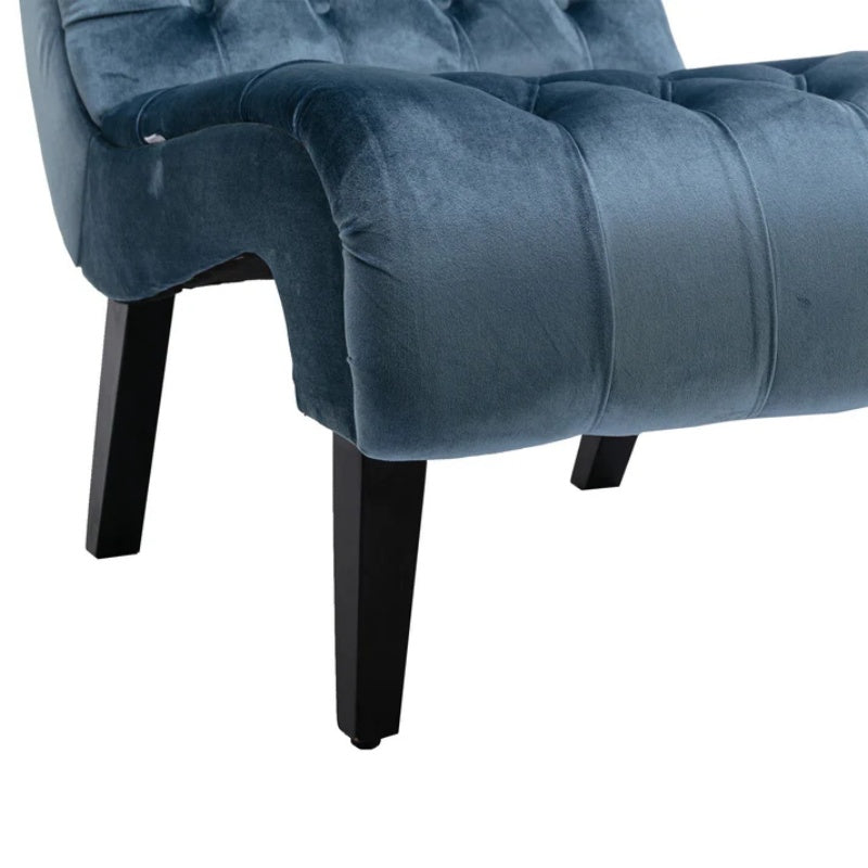 COOLMORE Modern Velvet Armless Accent Living Room Chair / Leisure Chair,Upholstered Fabric Button Comfortable Chair with Wooden Legs for Bedroom, Living Room, Office (Light Blue Velvet)-海智集-Default-