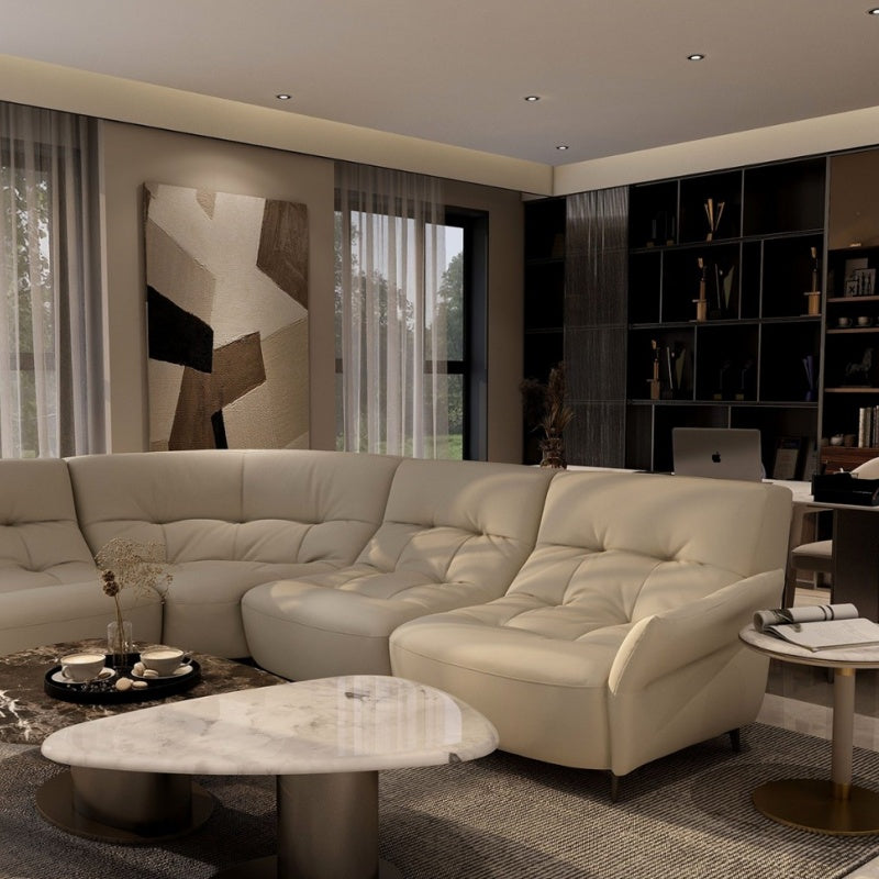 The light luxury leather sofa for the living room is a comfortable Italian soft and modern sofa-海智集-