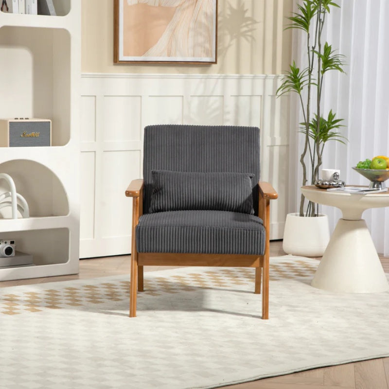 Leisure Chair with Solid Wood Armrest and Feet, Leisure chair, wood frame, velvet, l, solid rubber wood legs, Mid-Century Modern Accent chair, for Living Room Bedroom Studio chair-海智集-Default-