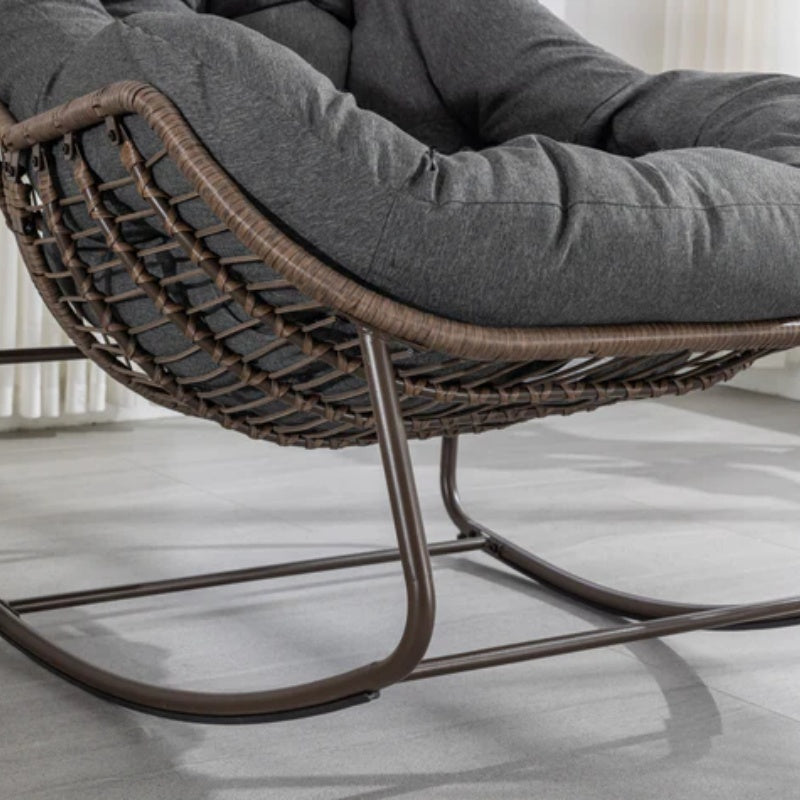 Outdoor Rattan Rocking Chair,Padded Cushion Rocker Recliner Chair Outdoor for Front Porch, Living Room, Patio, Garden, Grey-海智集-Default-
