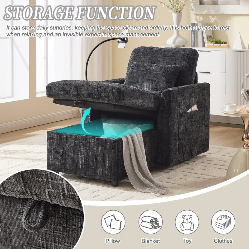 Multifunctional Lazy Person Sofa Recliner with Storage Backrest and Cell Phone Bracket in Chenille for Living Room or Bedroom-海智集-Default-