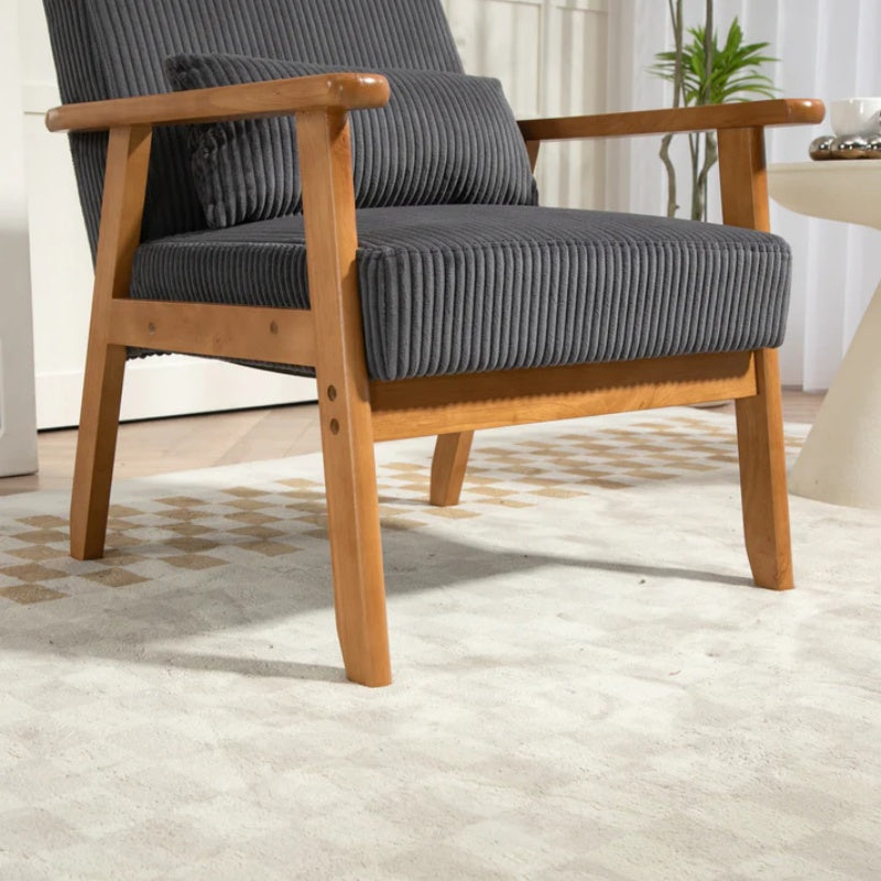 Leisure Chair with Solid Wood Armrest and Feet, Leisure chair, wood frame, velvet, l, solid rubber wood legs, Mid-Century Modern Accent chair, for Living Room Bedroom Studio chair-海智集-Default-