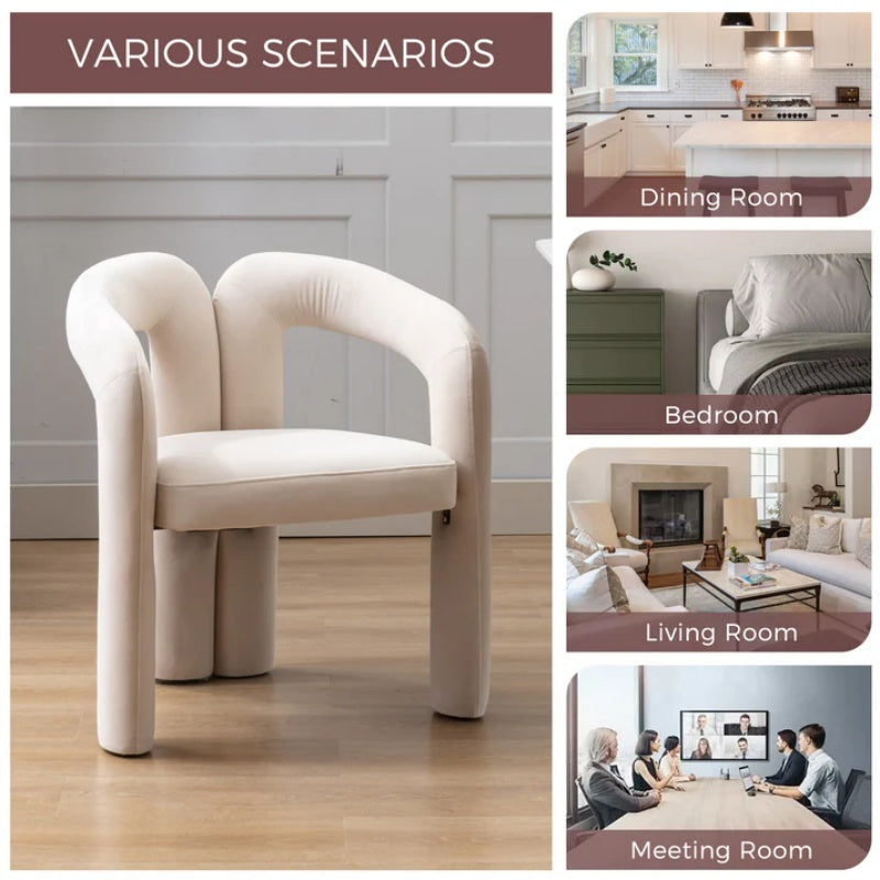 Contemporary Designed Velvet Fabric Upholstered Accent/Dining Chair /Barrel Side Chairs Kitchen Armchair for Living Room set of 2 (Beige Velvet)-海智集-Default-