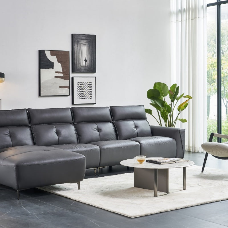 The black genuine leather Italian-style sofa is a light luxury four-seater, soft and easy to clean-海智集-