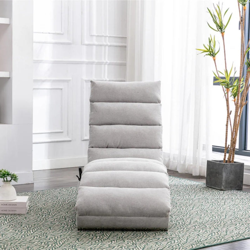 Light Grey Linen Massage Chaise Lounge Indoor with Remote Control, Ergonomic Electric Massage Lounger with 5 Modes-海智集-Default-