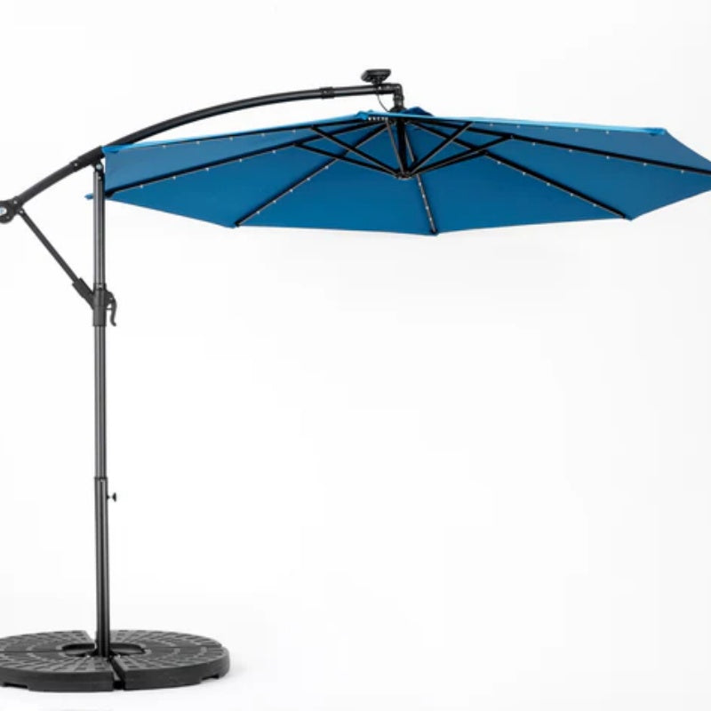 10ft Solar LED Offset Hanging Market Patio Umbrella ( Dark blue)(No Base)-海智集-Default-