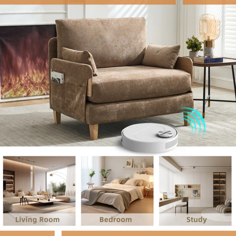 Mid-Century Modern Foldable Sofa Bed Recliner, 3-in-1 Convertible Sleeper with Three Pillows, Light Brown Chenille, Ideal for Small Spaces-海智集-Default-