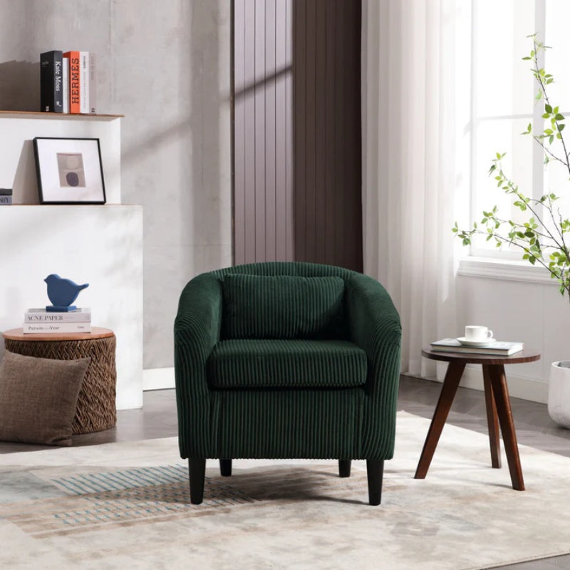 COOLMORE Living Room Accent Barrel Chair, Century Modern Style Decorative Chair, Armchair for Living Room with Thick Cushions and Pillows, Comfy Single Sofa Chair, Chair with Wooden Legs-海智集-Default-