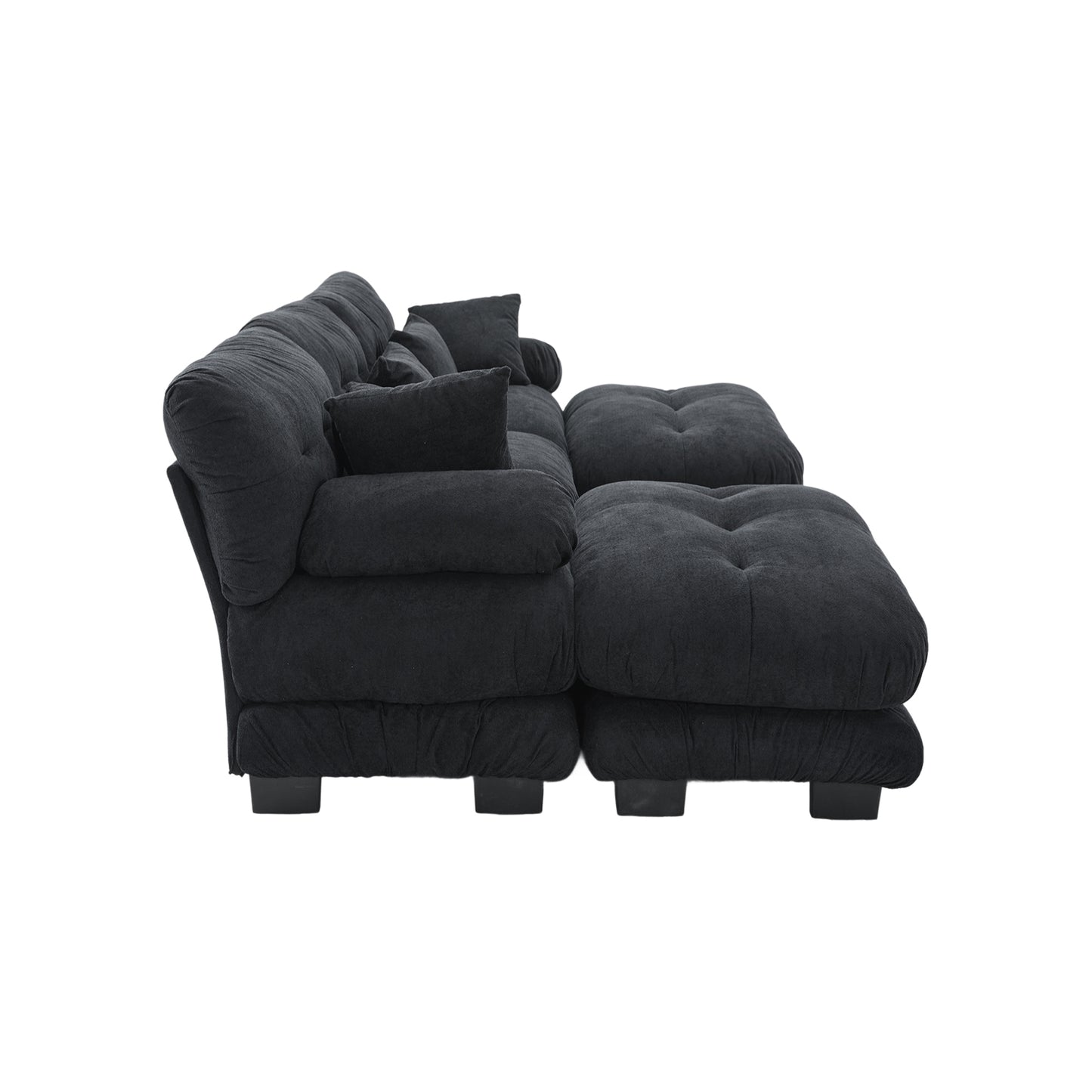 UNITED WE WIN Pelletized velvet U Shape Cloud Couch with 2 Ottomans,Free Combined 3 Seater Comfy Sofa with Bolster Armrest Pillows, sofa for Living Room-海智集-Default-