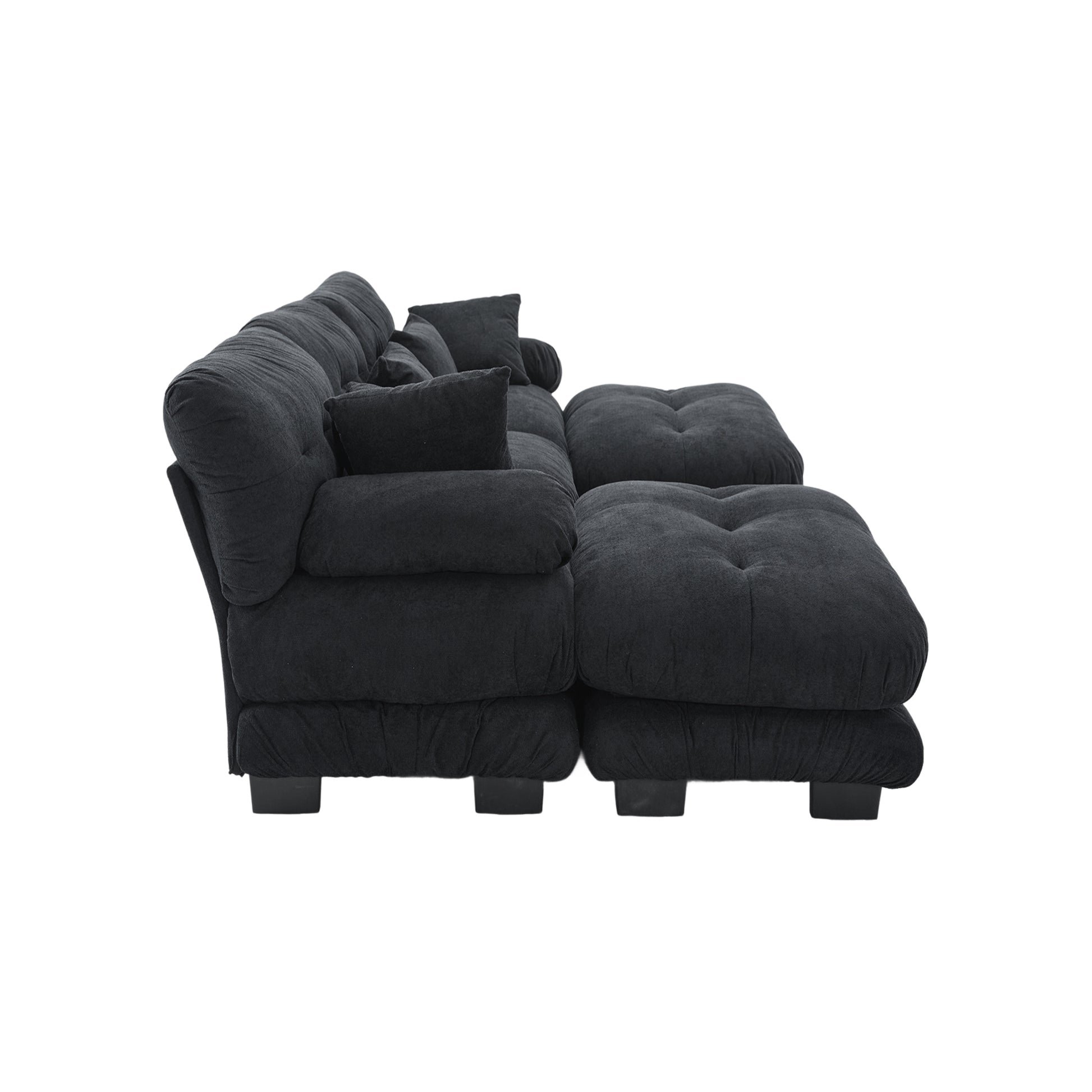 UNITED WE WIN Pelletized velvet U Shape Cloud Couch with 2 Ottomans,Free Combined 3 Seater Comfy Sofa with Bolster Armrest Pillows, sofa for Living Room-海智集-Default-
