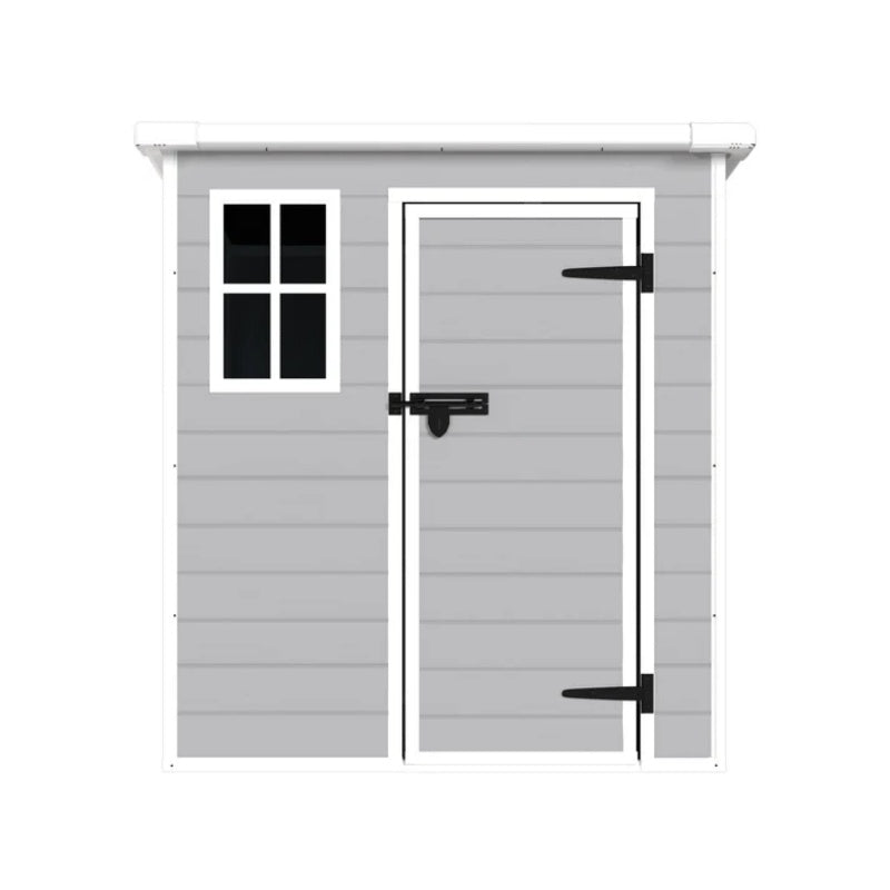 6x6 FT Storage Shed, Waterproof Resin Outdoor Storage Shed with Floor & Window & Lockable Doors and Vents, Tool Shed for Bike, Garden, Backyard,Lawn, All Weather Use, Light Grey-海智集-Default-